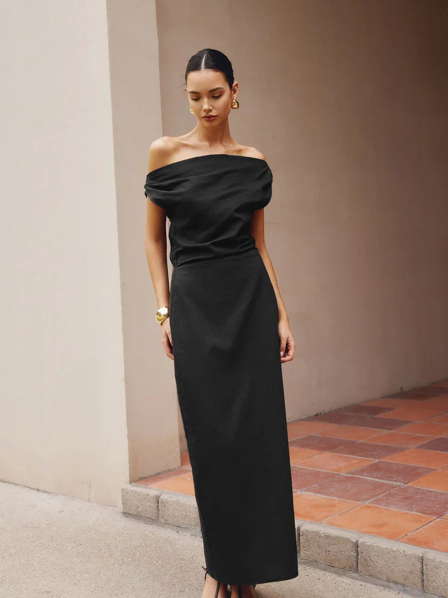 Asymmetric Shoulder Slim Fit Dress - LA FEMME WANDERER