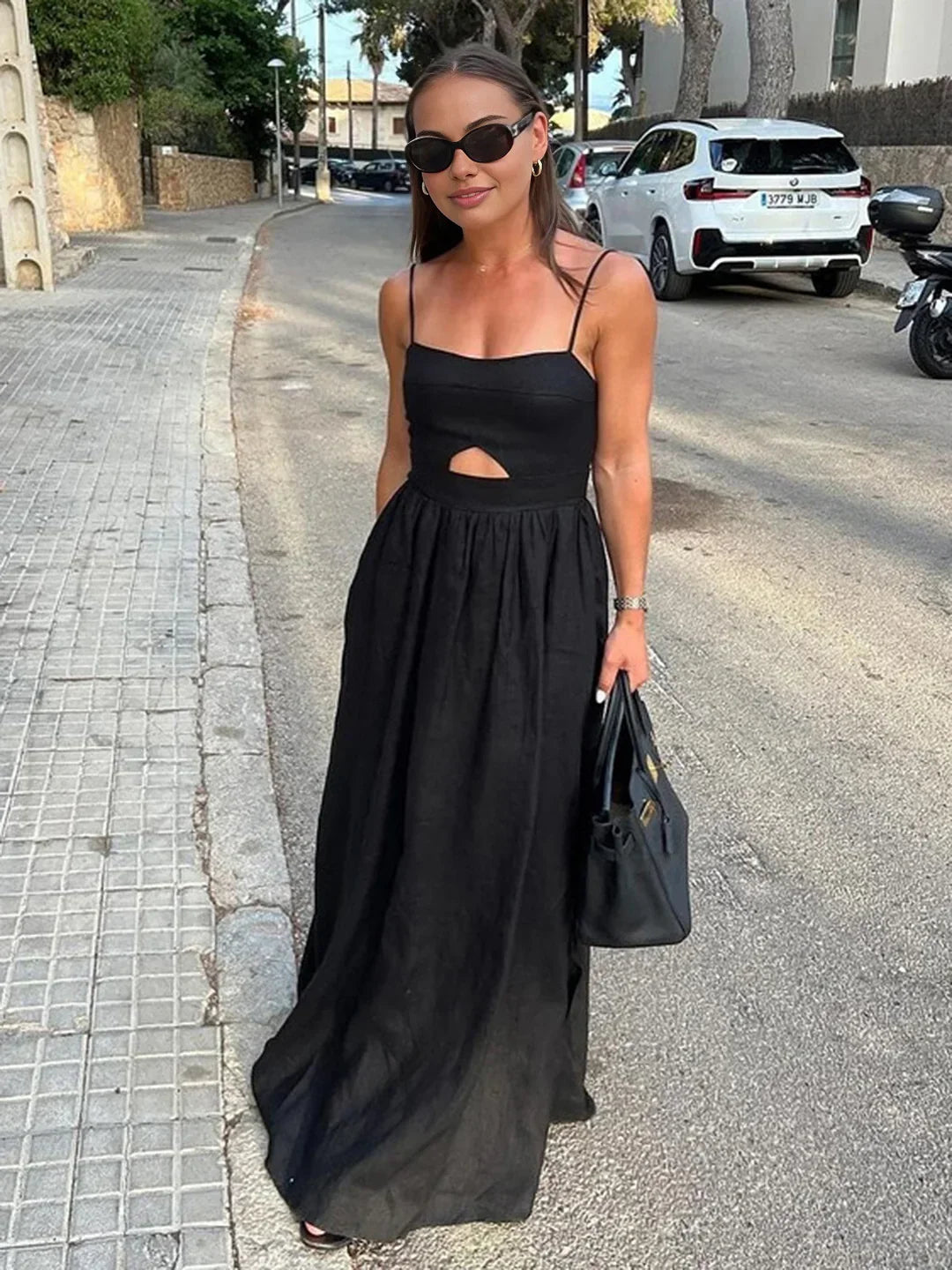 Cotton Sleeveless Pockets Cutout Long Dress - LA FEMME WANDERER