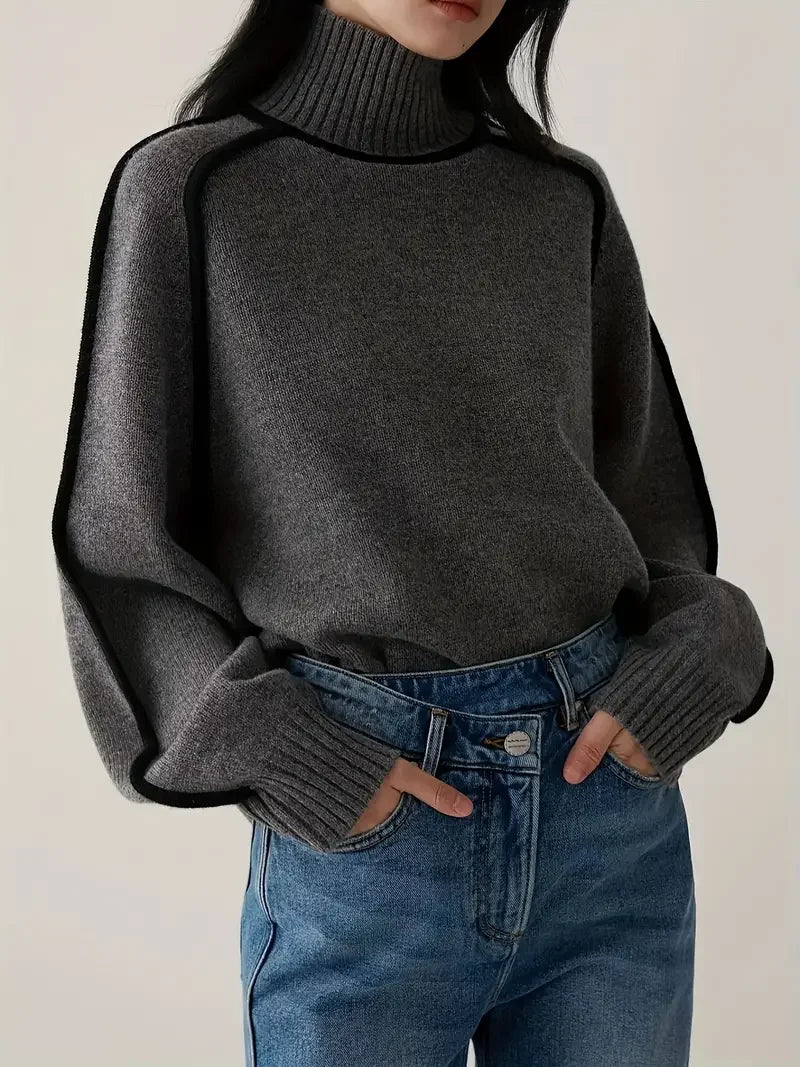 Half Turtleneck Casual Knitted Sweater - LA FEMME WANDERER