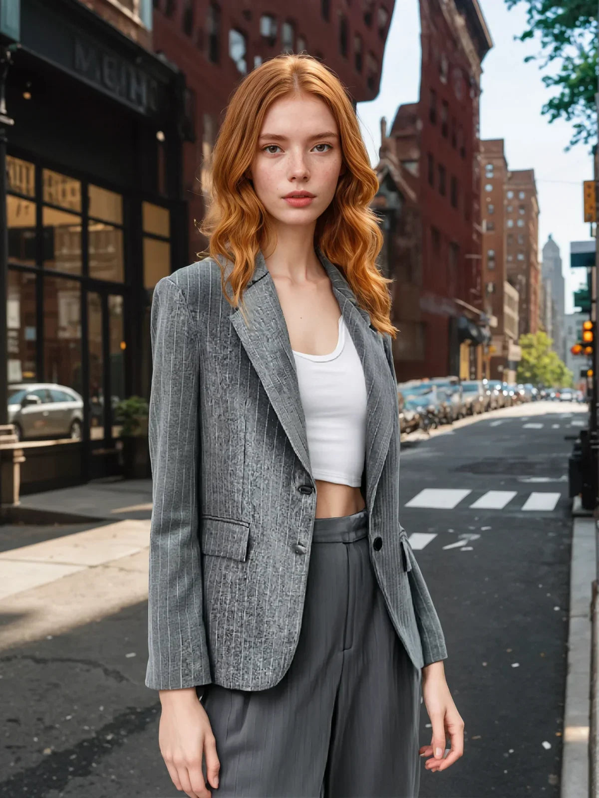 Wool Blend Oversized Pinstripe Lapel Blazer - LA FEMME WANDERER