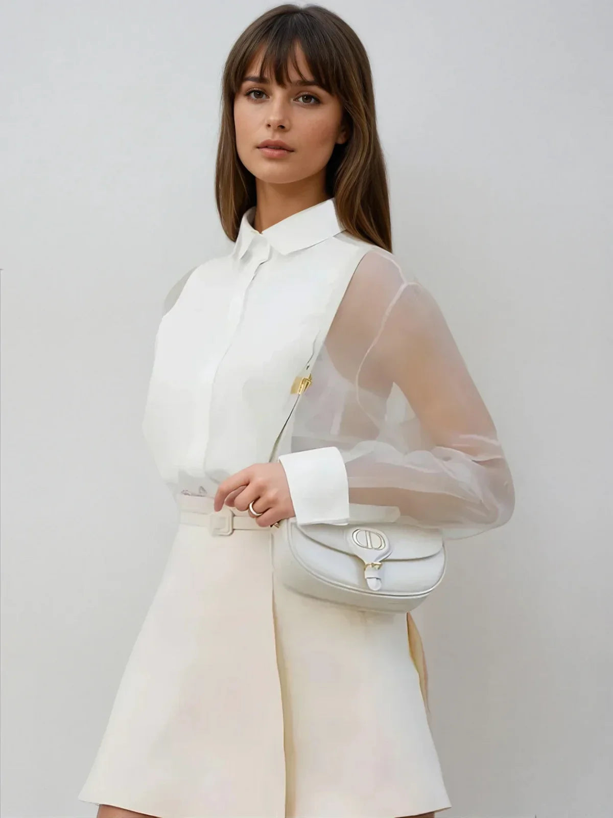 Puff Sleeve Lapel Organza Transparent Top - LA FEMME WANDERER