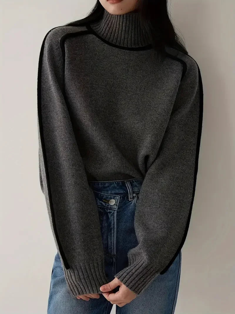 Half Turtleneck Casual Knitted Sweater - LA FEMME WANDERER