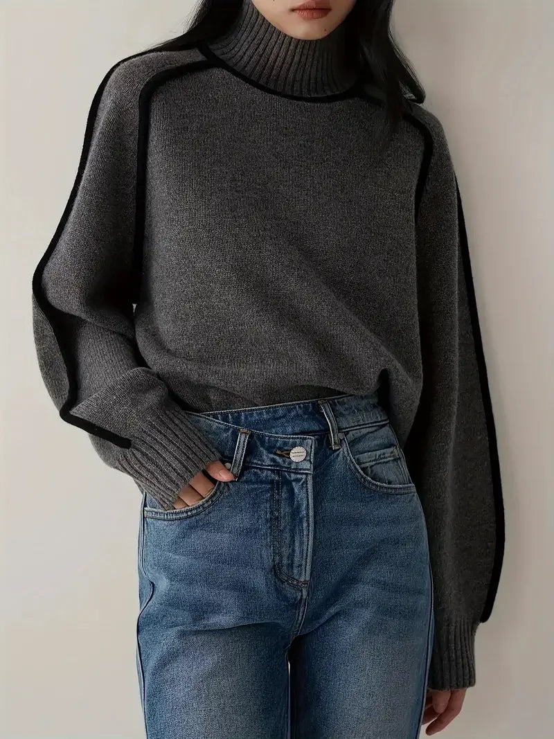 Half Turtleneck Casual Knitted Sweater - LA FEMME WANDERER