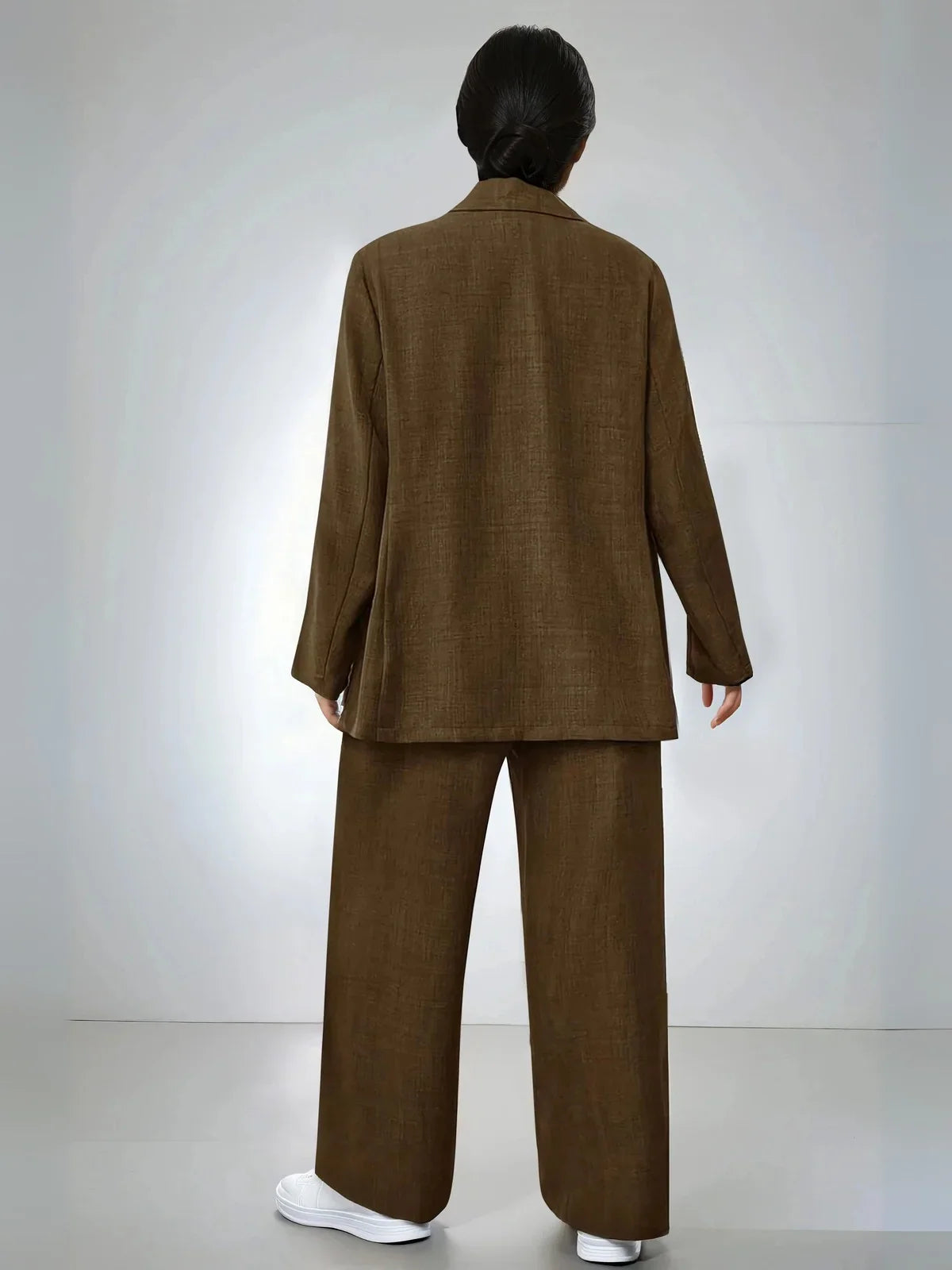 Plus Size Elegant Lapel Suit Jacket And Pants - LA FEMME WANDERER