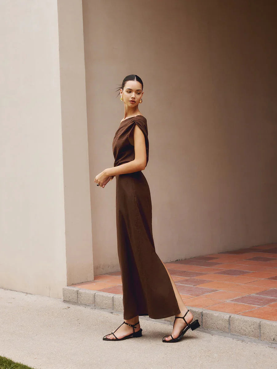 Asymmetric Shoulder Slim Fit Dress - LA FEMME WANDERER