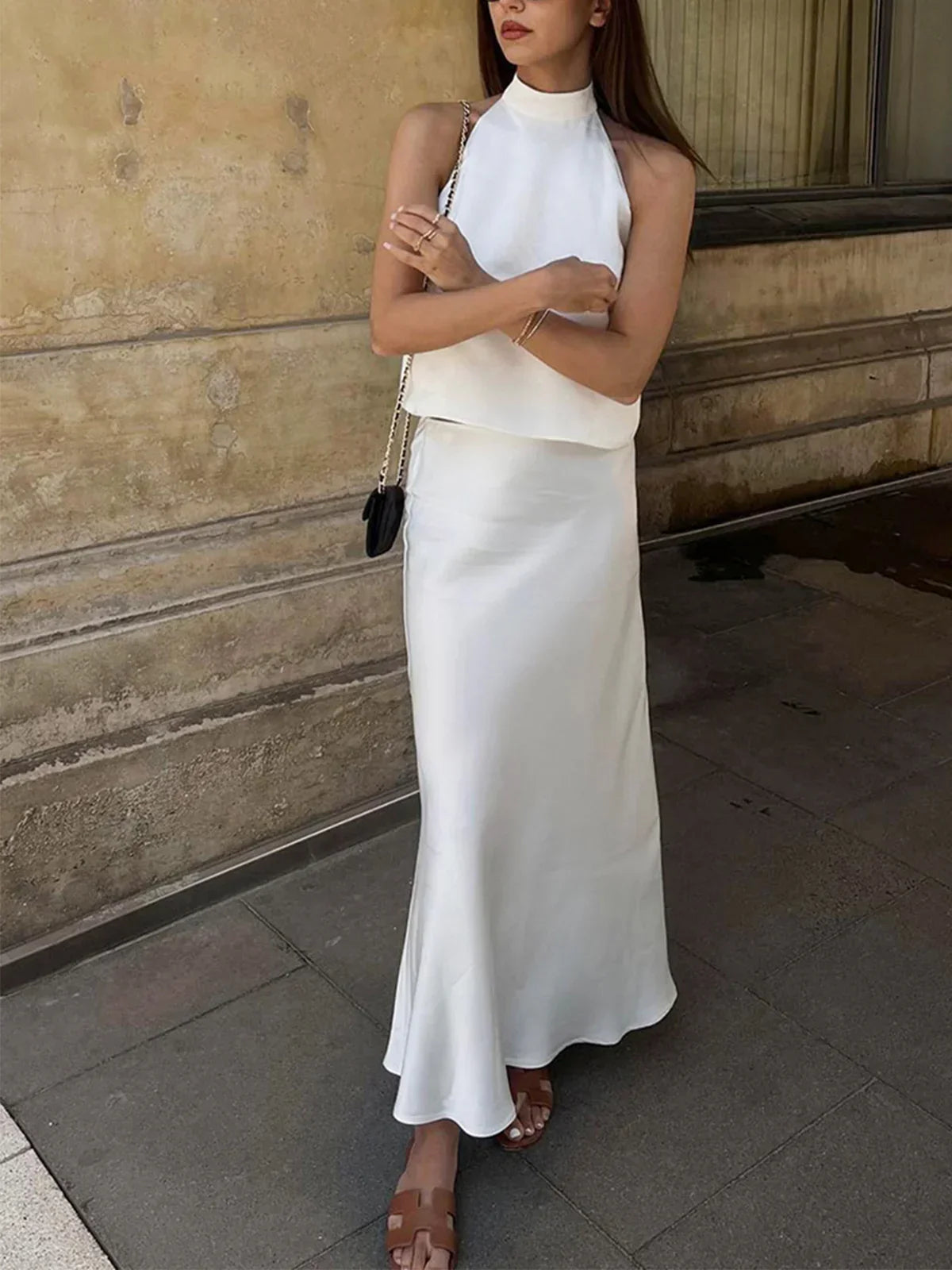 Sacred Dream Open Back Satin Two Piece Skirt Set - LA FEMME WANDERER