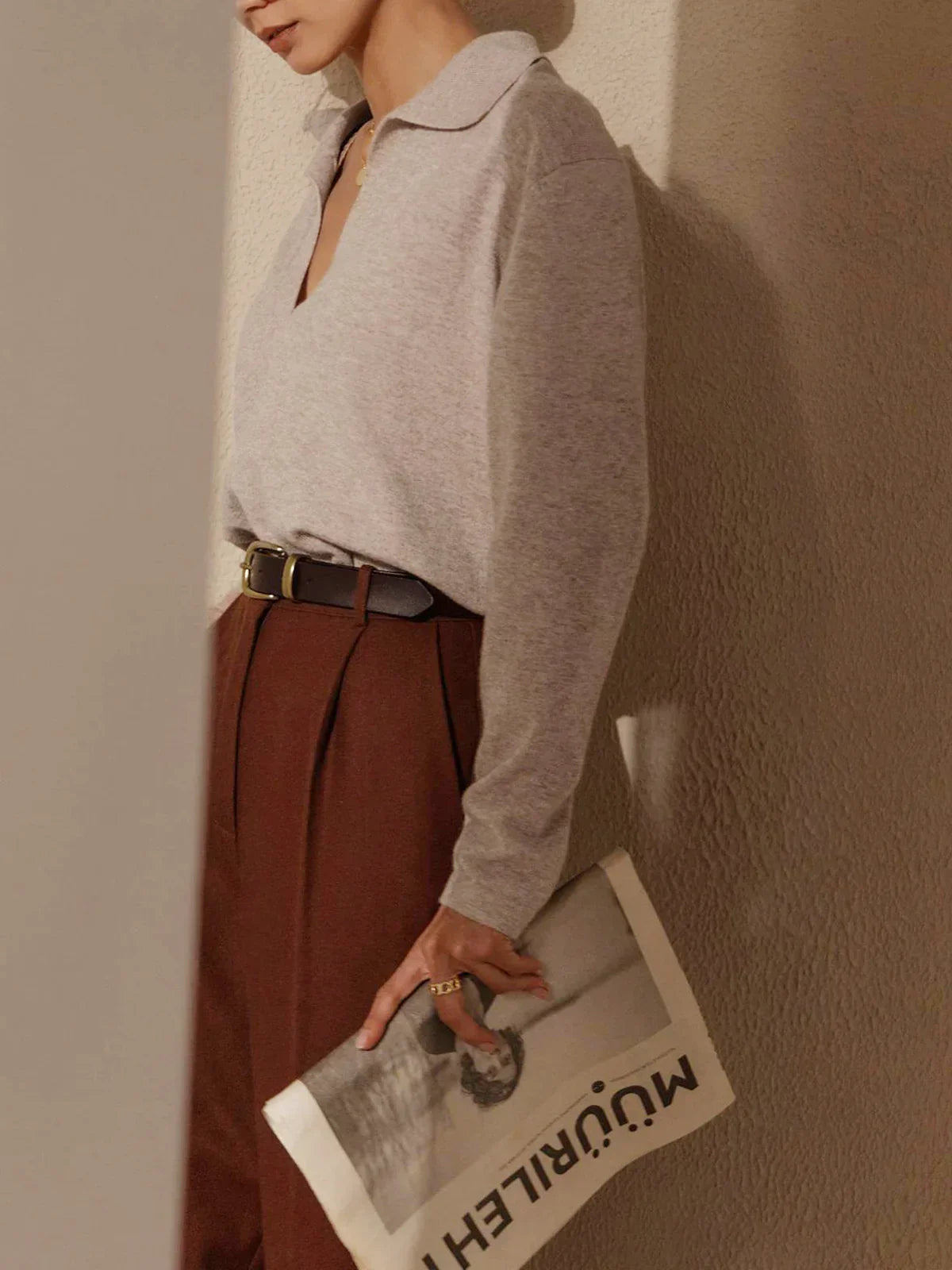 Leisure Collared Pullover Sweater - LA FEMME WANDERER