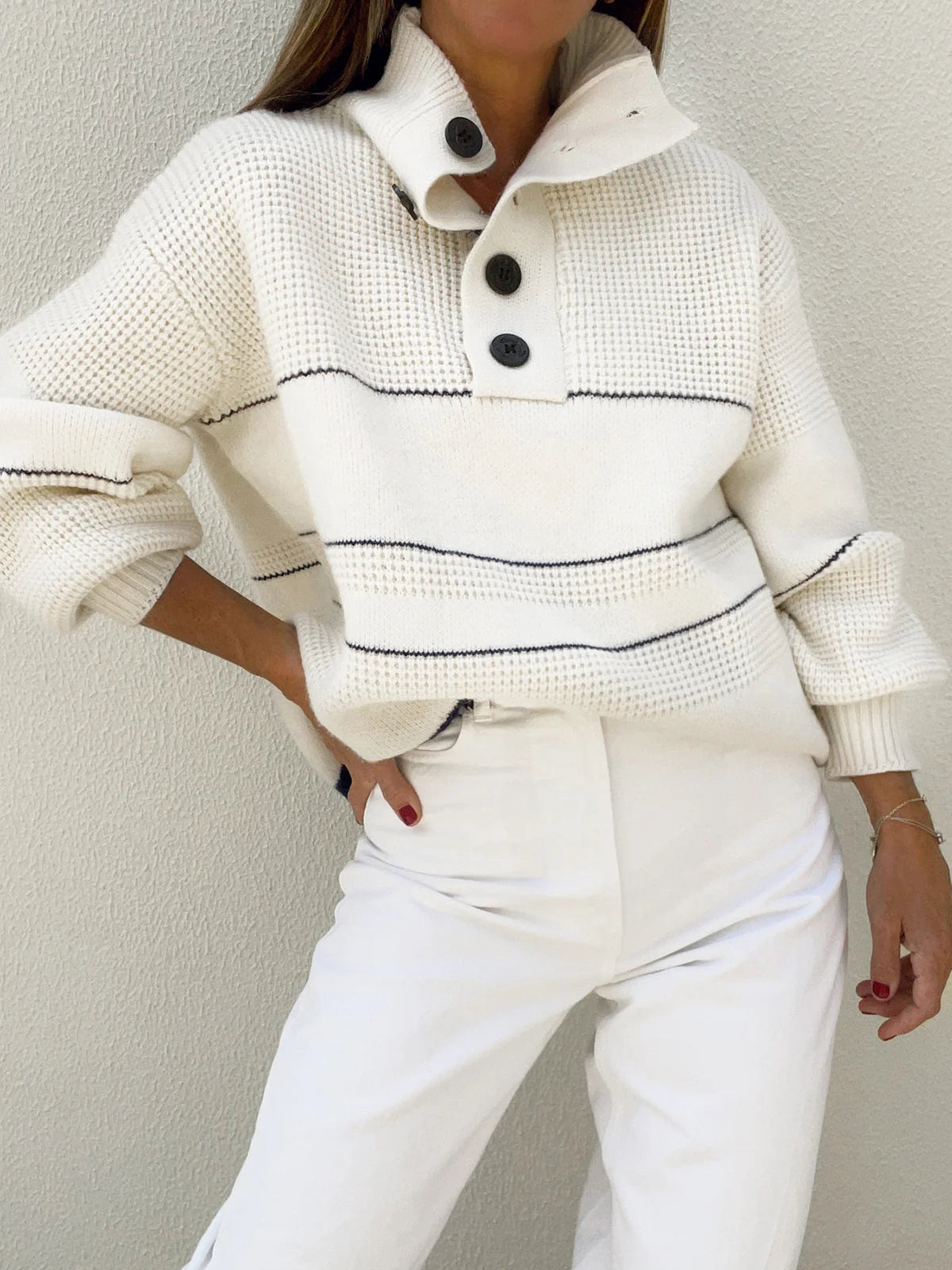Open Collar Button Up Sweater - LA FEMME WANDERER