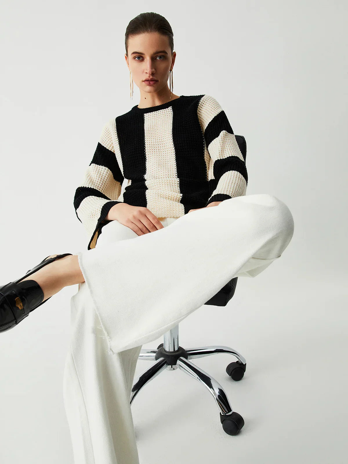 Pointelle Stripe Sweater - LA FEMME WANDERER