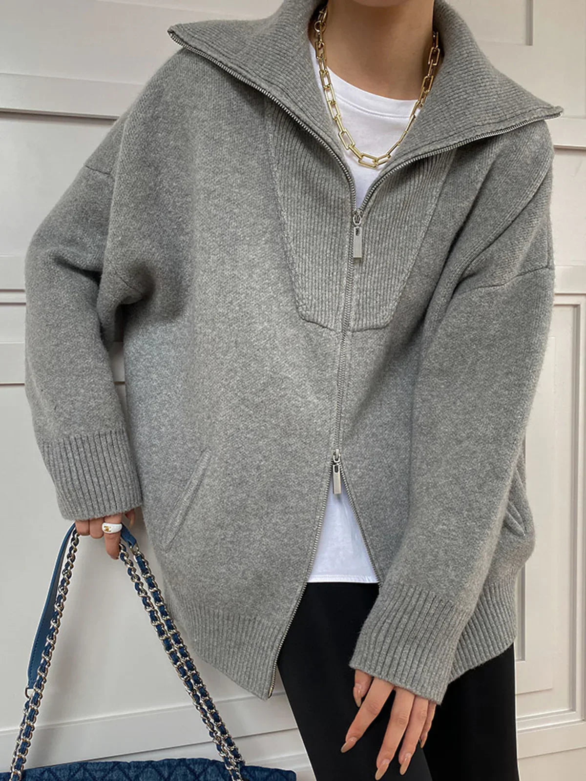 Oversized Open Collar Cardigan - LA FEMME WANDERER