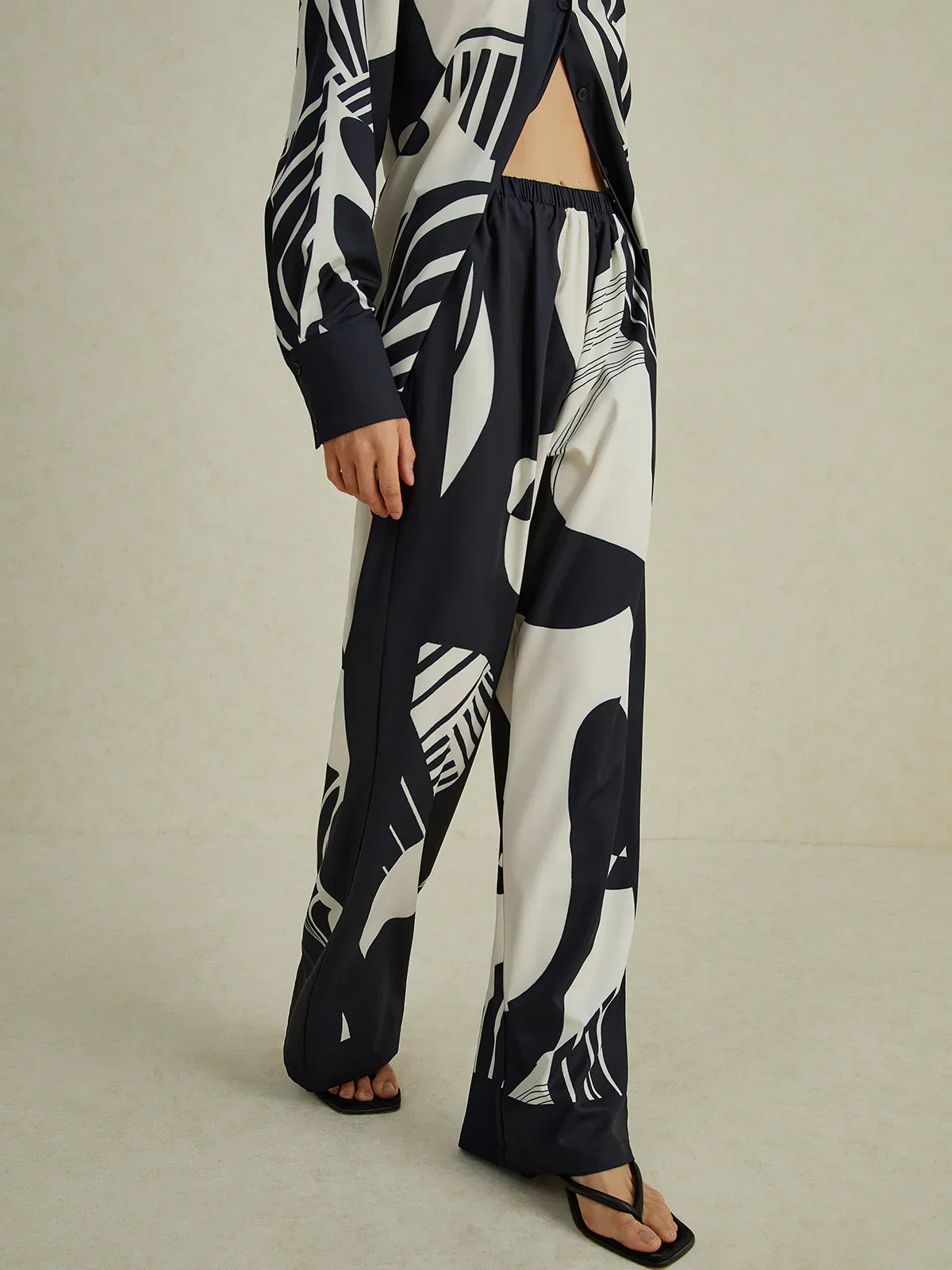 Irregular Print Wide Leg Pants Set - LA FEMME WANDERER