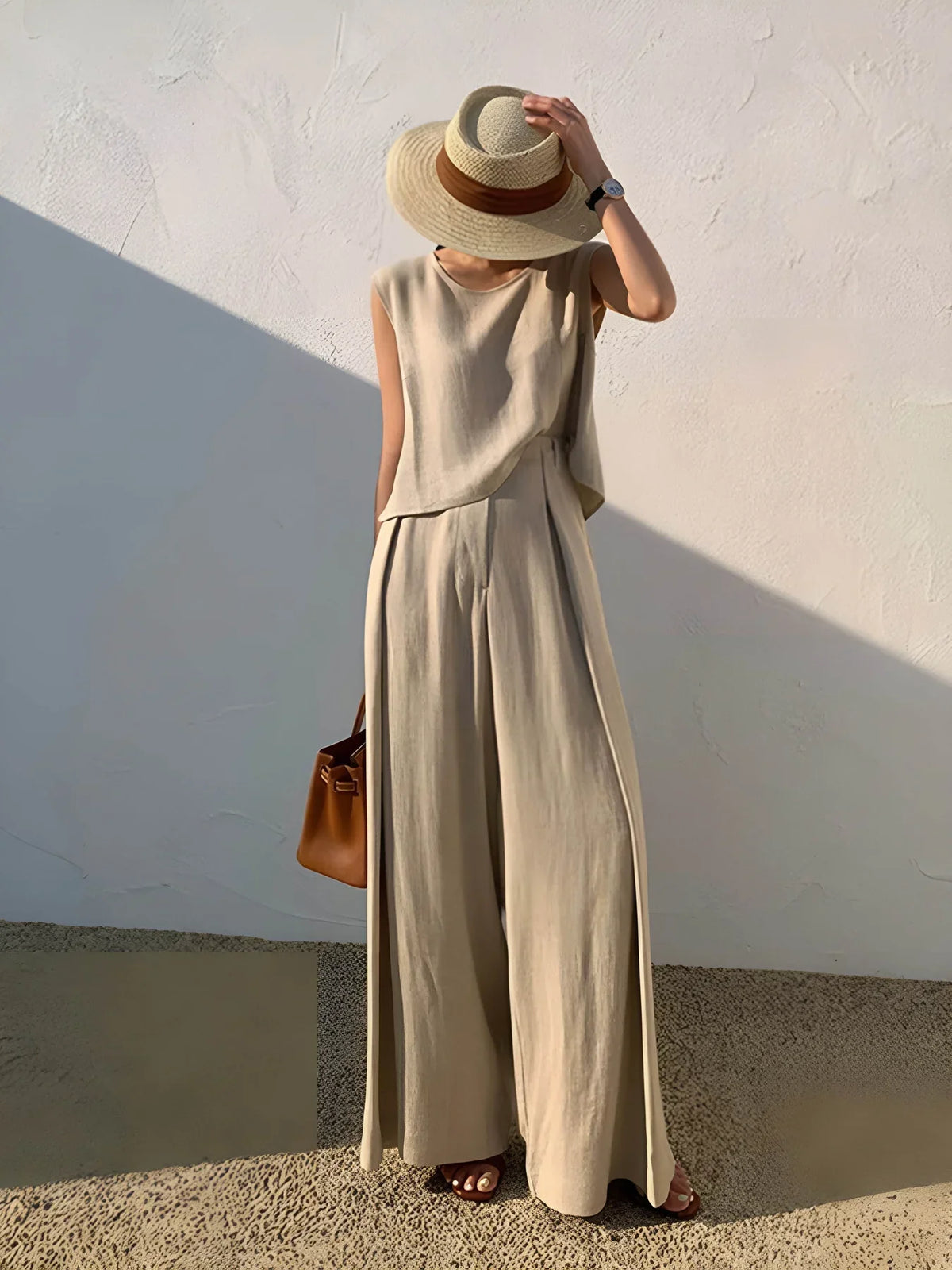 Linen Blends Casual Pants Matching Suit - LA FEMME WANDERER