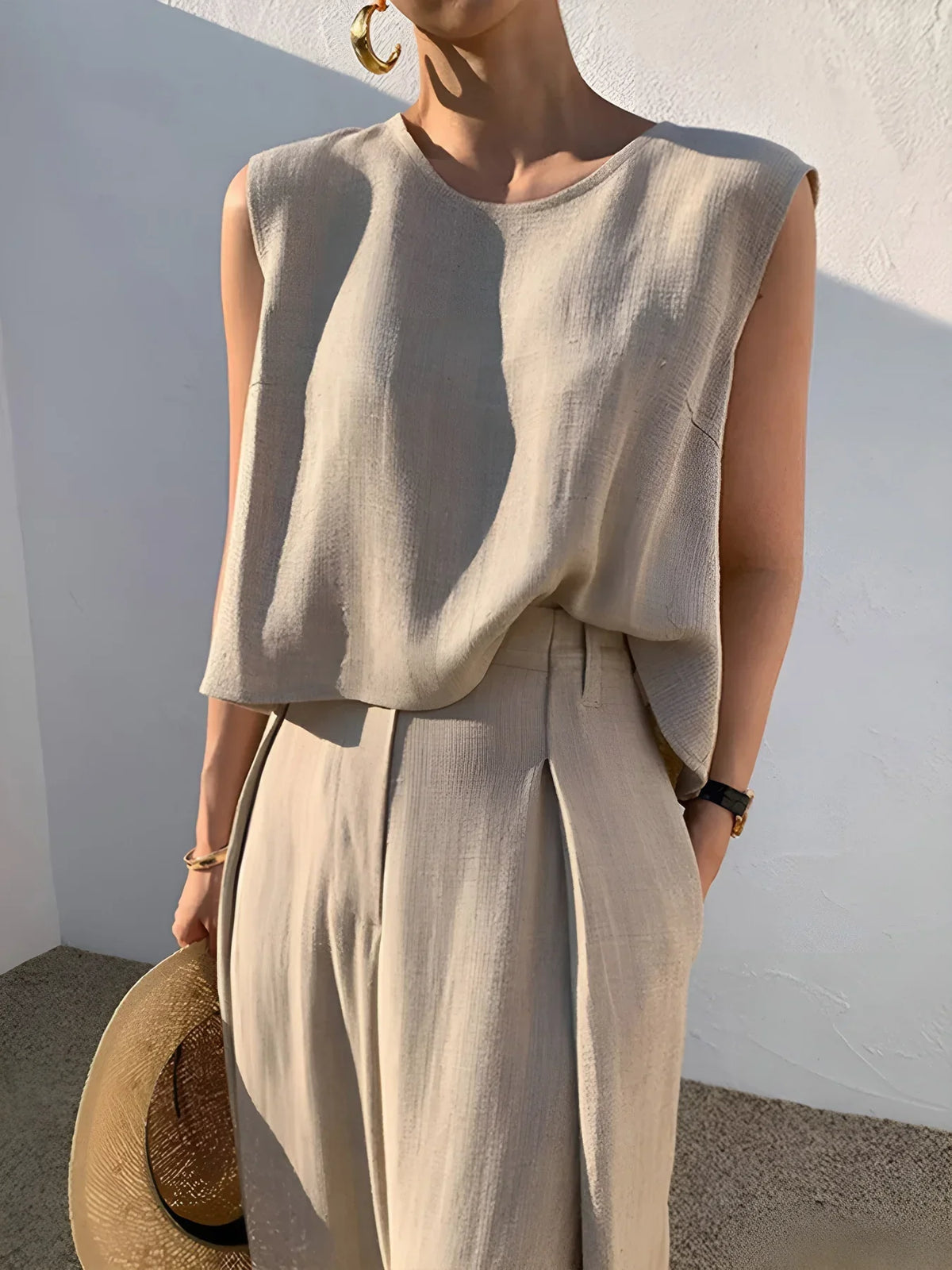 Linen Blends Casual Pants Matching Suit - LA FEMME WANDERER