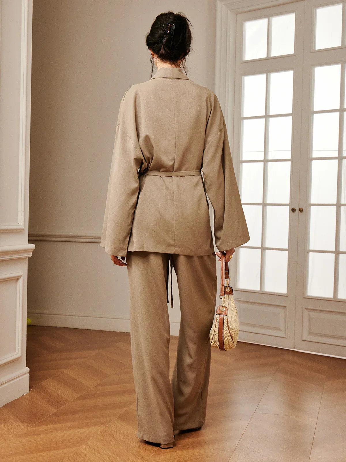 Leisure Belted Wrap Pants Set - LA FEMME WANDERER