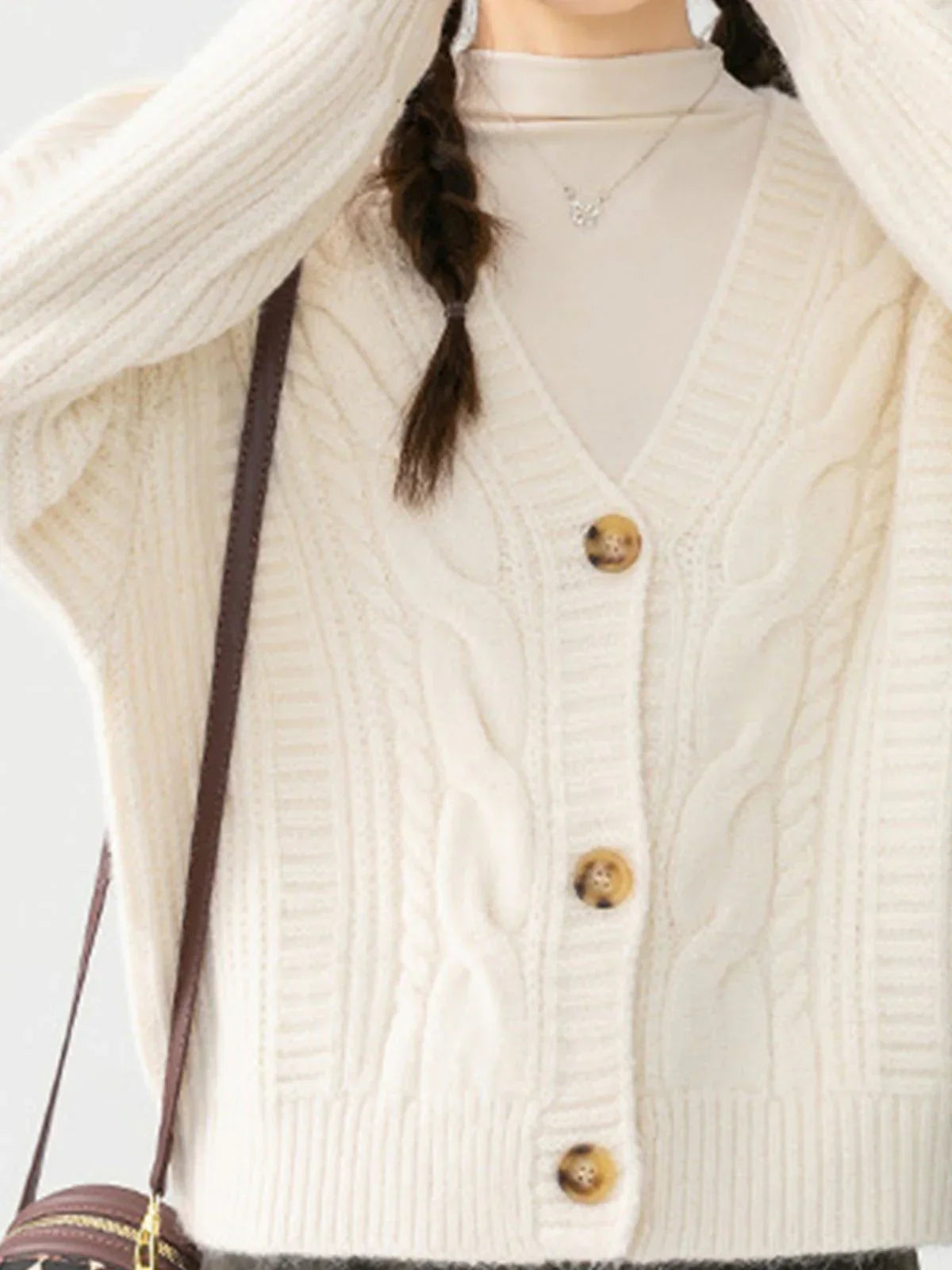 Button Mechanism Cable Cardigan - LA FEMME WANDERER
