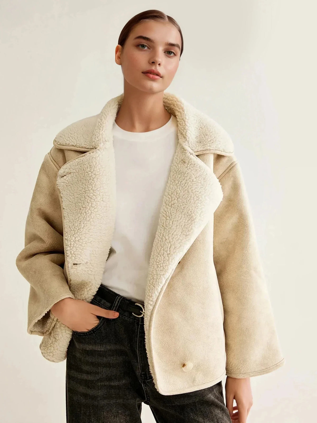 Cashmere-Blend Button Fleece Jacket - LA FEMME WANDERER