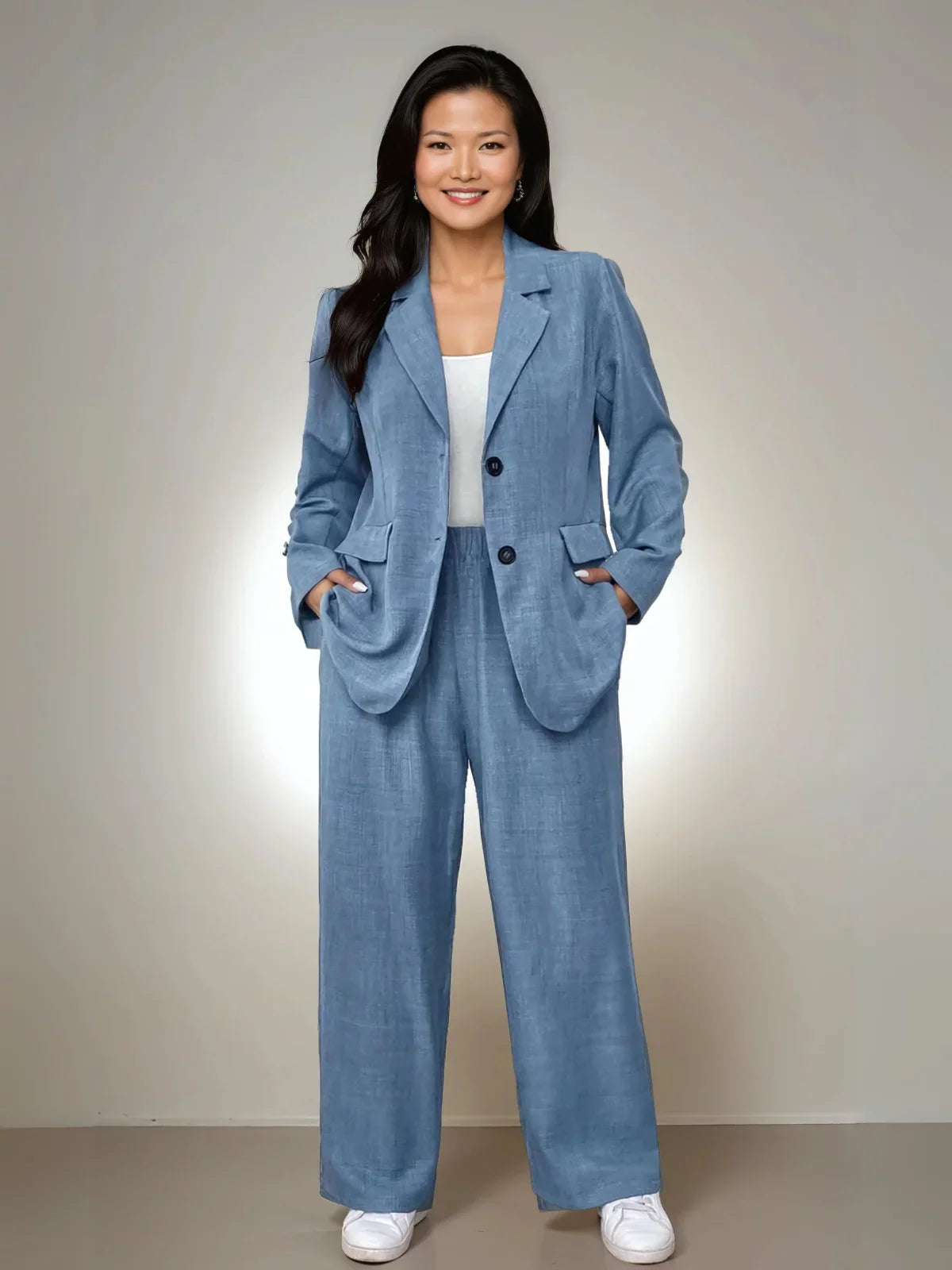 Plus Size Elegant Lapel Suit Jacket And Pants - LA FEMME WANDERER