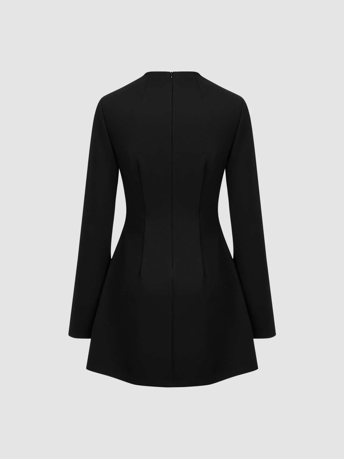 High Neck Solid Long Sleeve Mini Dress - LA FEMME WANDERER