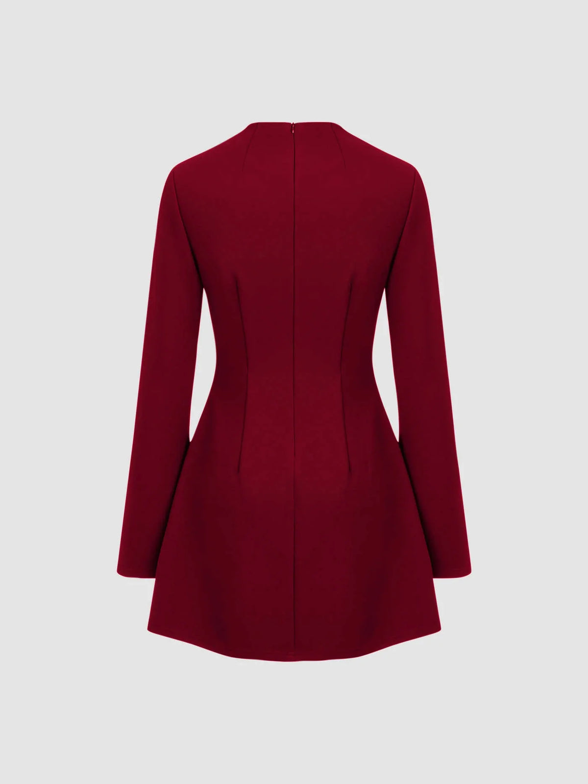 High Neck Solid Long Sleeve Mini Dress - LA FEMME WANDERER