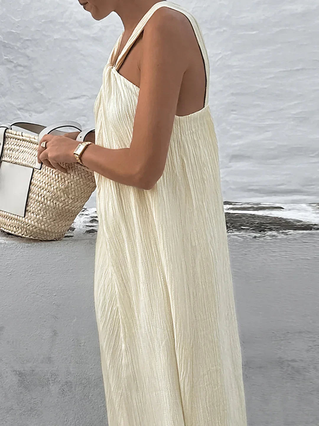 Backless Cross Shoulder Halter Long Dress - LA FEMME WANDERER