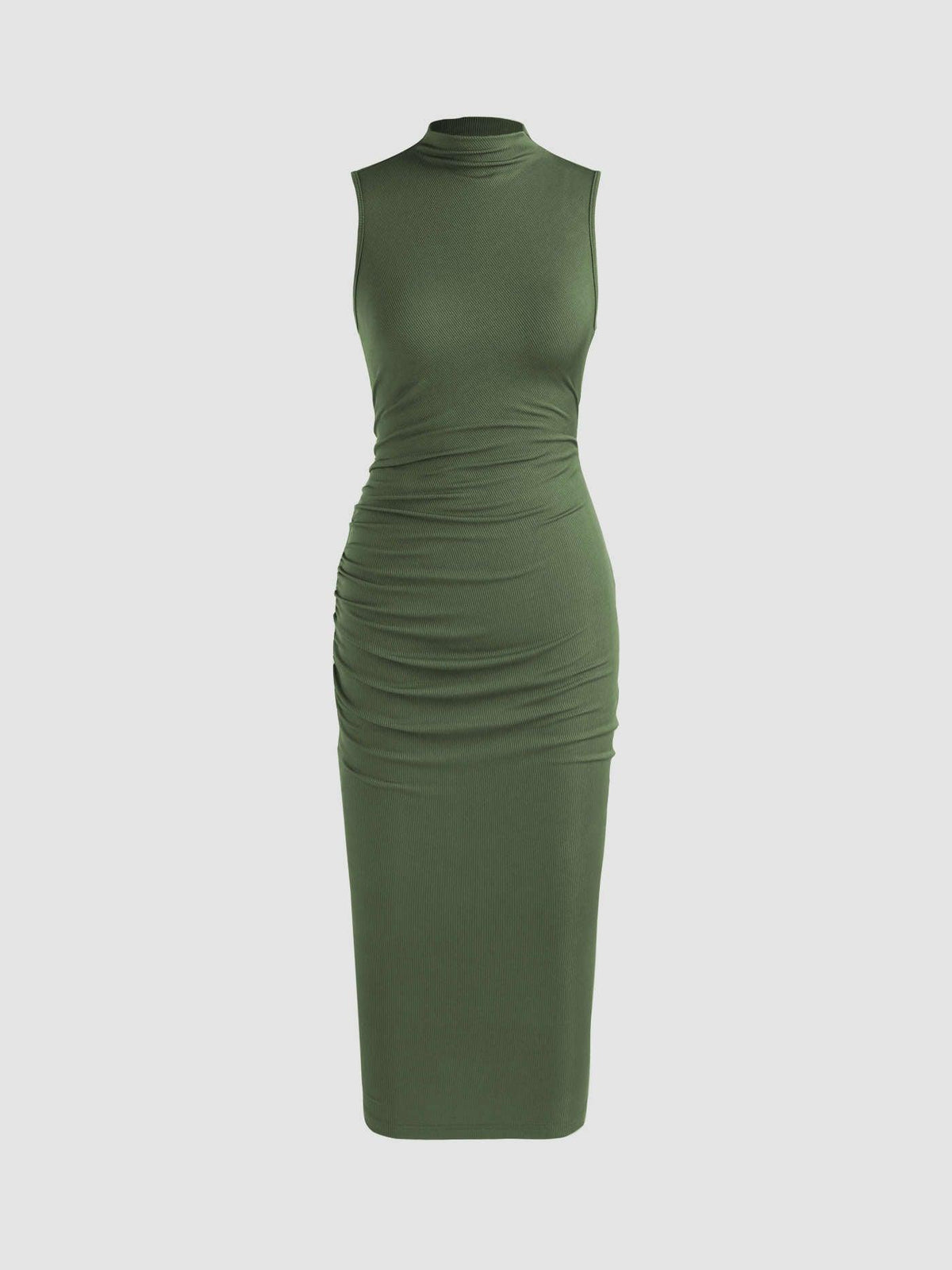 Sleeveless Round Neck Pleated Slit Hemline At Hem Dress - LA FEMME WANDERER
