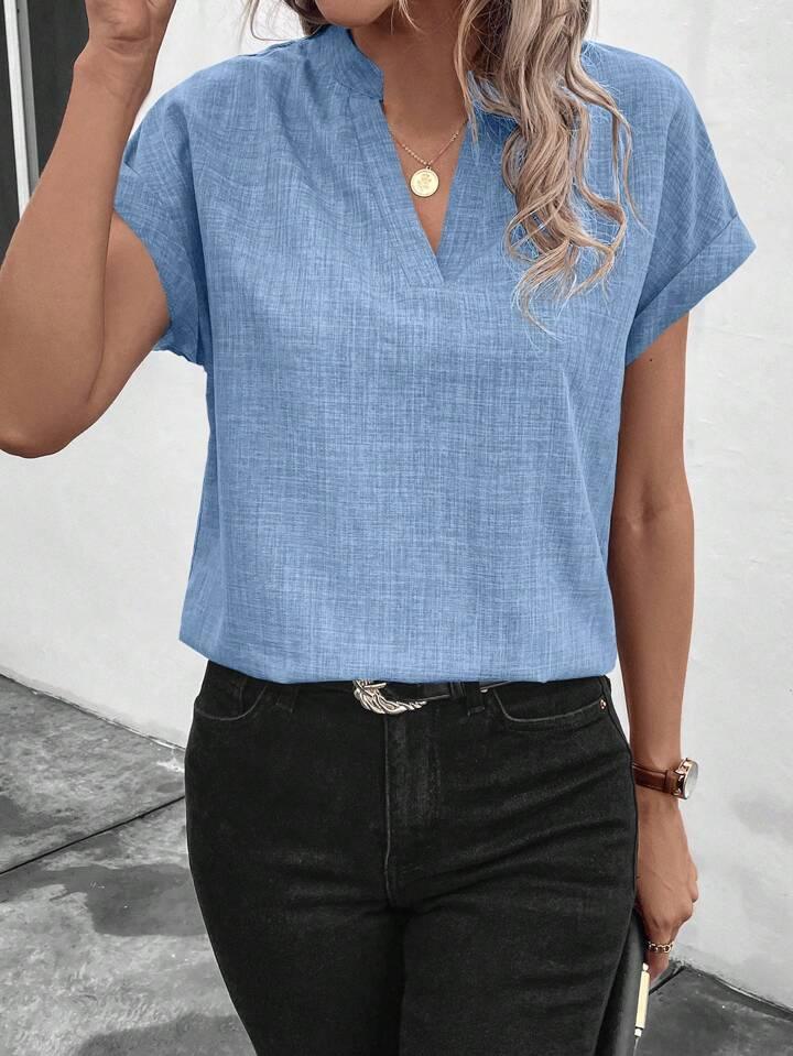 Classic Style Collar Ladies V-neck Top - LA FEMME WANDERER