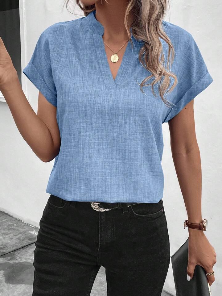 Classic Style Collar Ladies V-neck Top - LA FEMME WANDERER