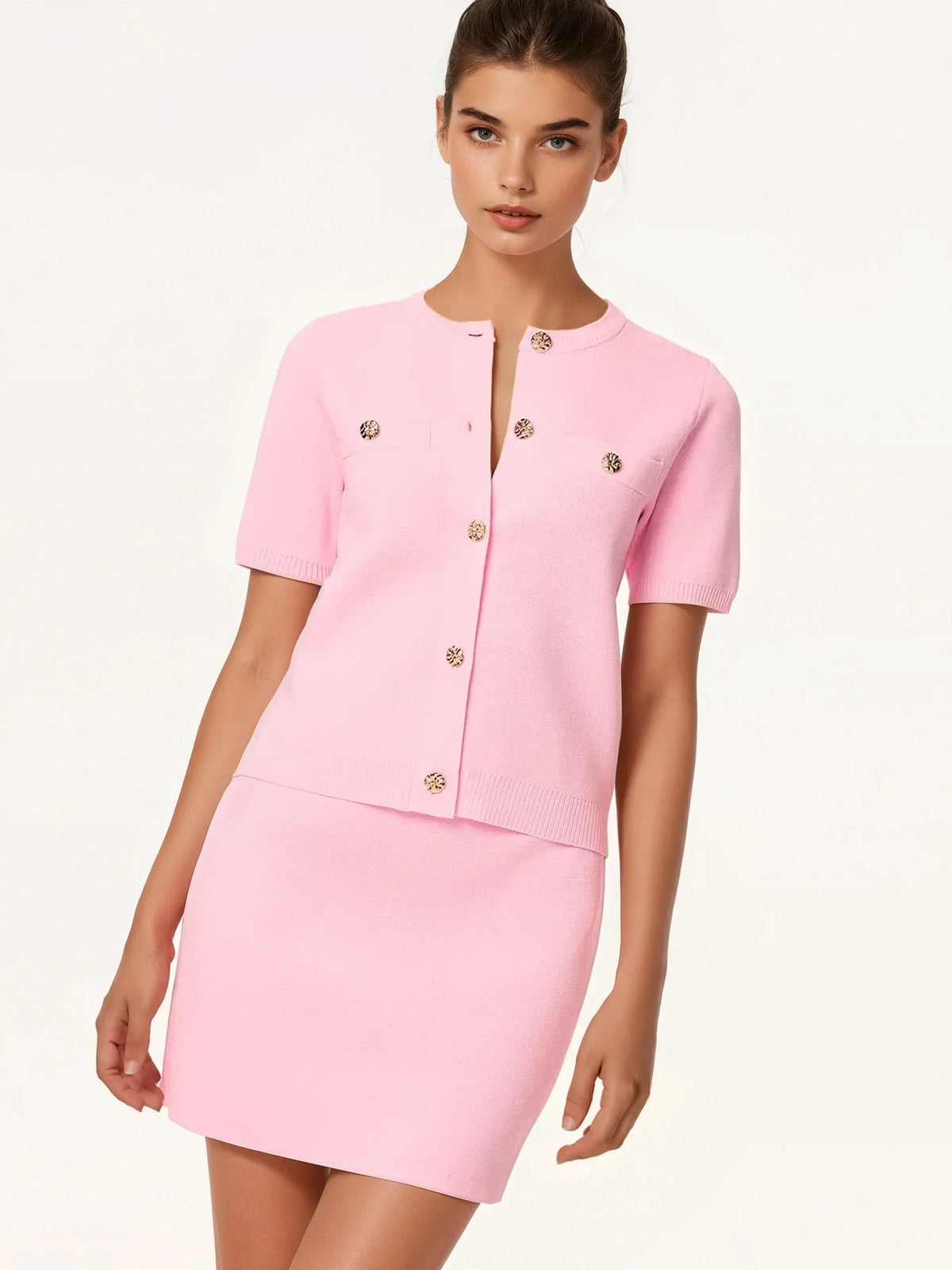 Short-sleeved Knitted Top Mini Skirt Suit - LA FEMME WANDERER