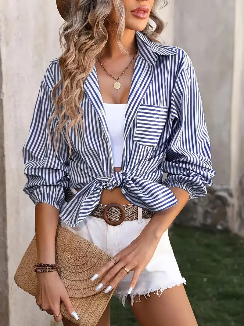 Blue Striped Shirt - LA FEMME WANDERER