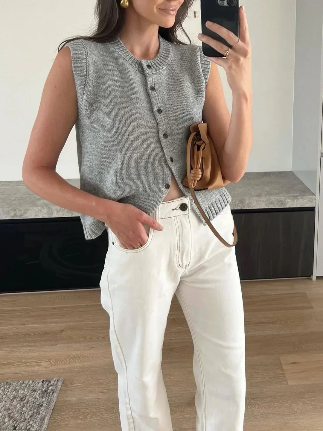 Single-breasted Casual Button Up Sweater Vest - LA FEMME WANDERER