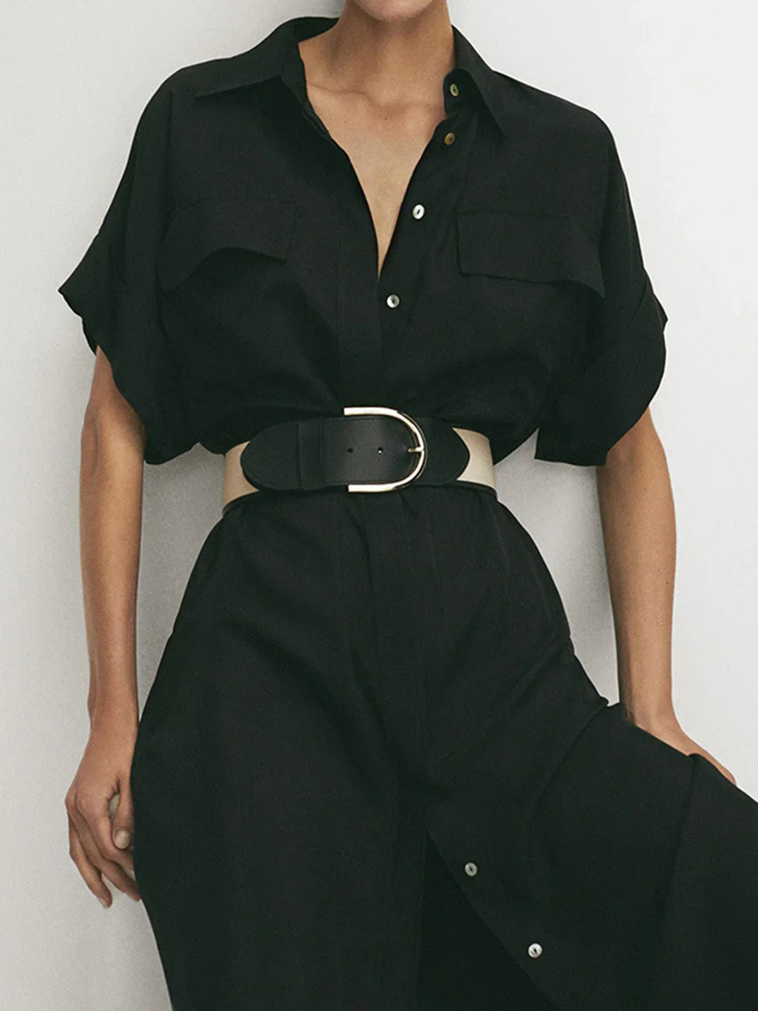 Always Elegant Polo Pockets Tied Midi Dress - LA FEMME WANDERER