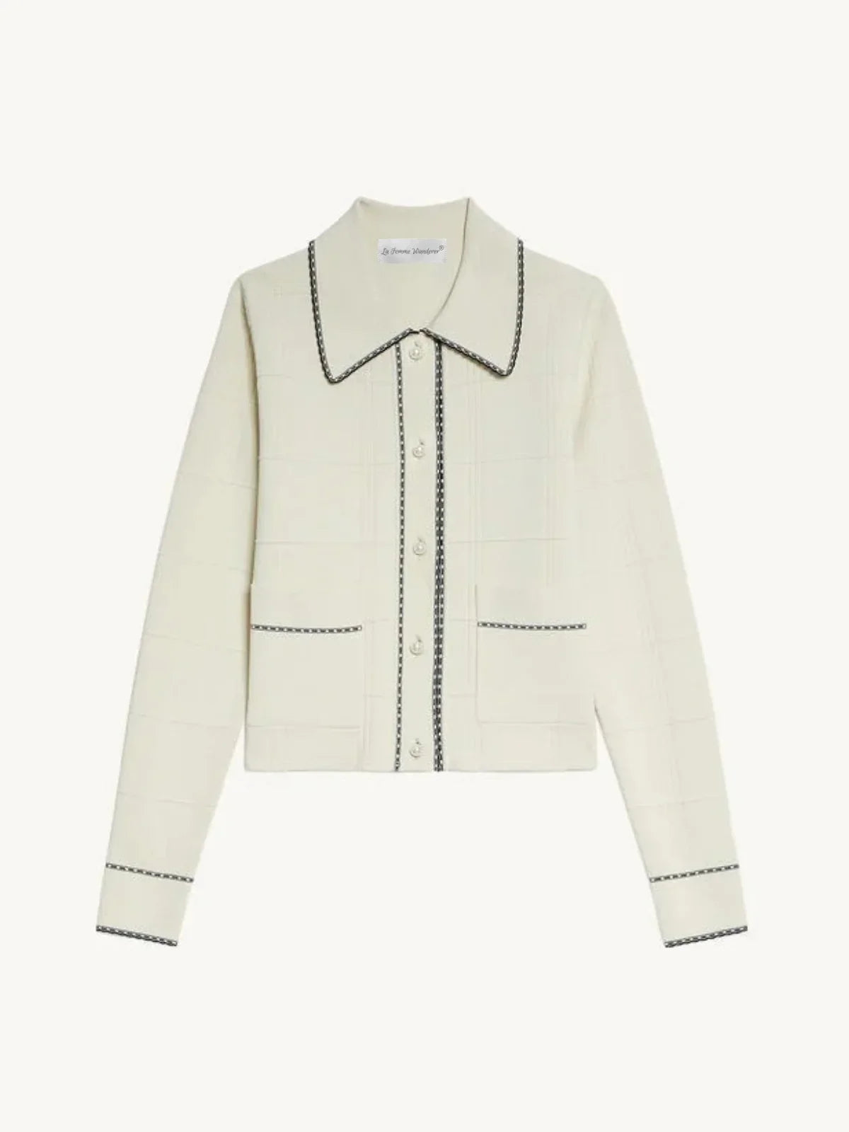 Exquisite Pearl Button Check Lace Knitted Cardigan - LA FEMME WANDERER