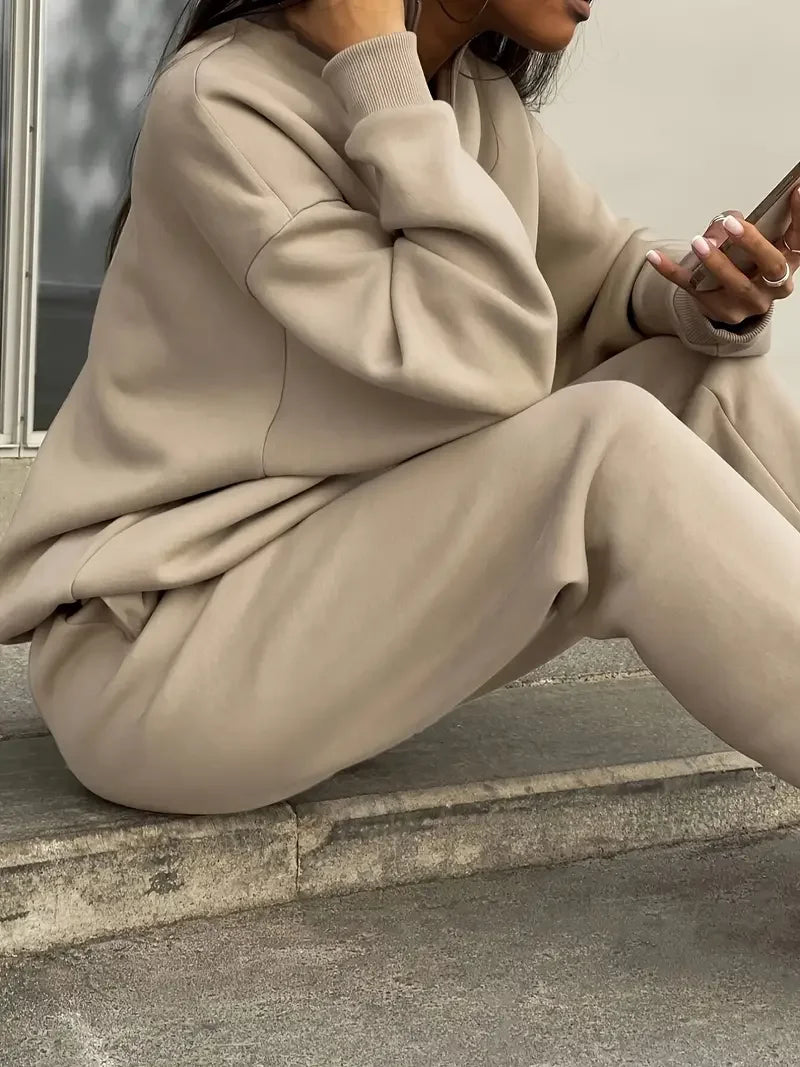 Lapel Solid Color Zipped Casual Matching Set - LA FEMME WANDERER