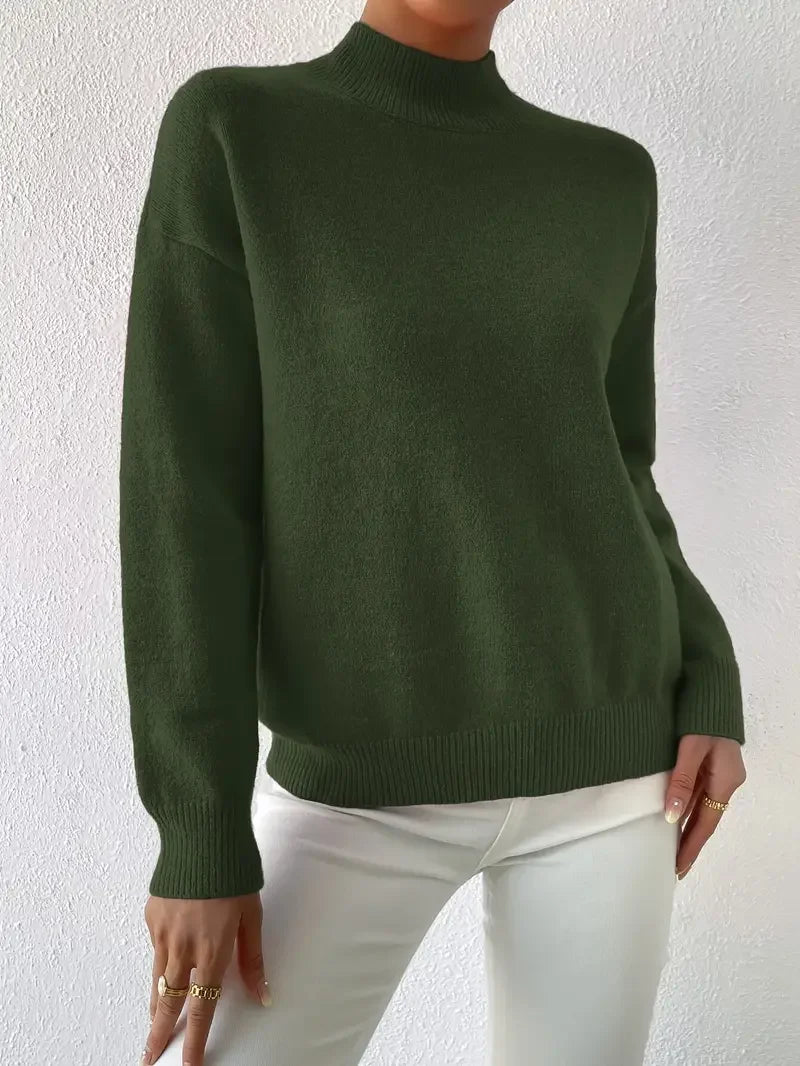 Half Turtleneck Solid Color Long Sleeve Knitted Sweater - LA FEMME WANDERER