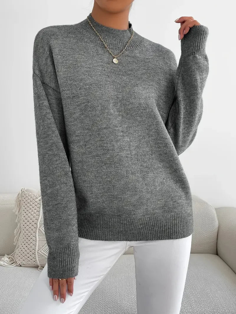 Half Turtleneck Solid Color Long Sleeve Knitted Sweater - LA FEMME WANDERER