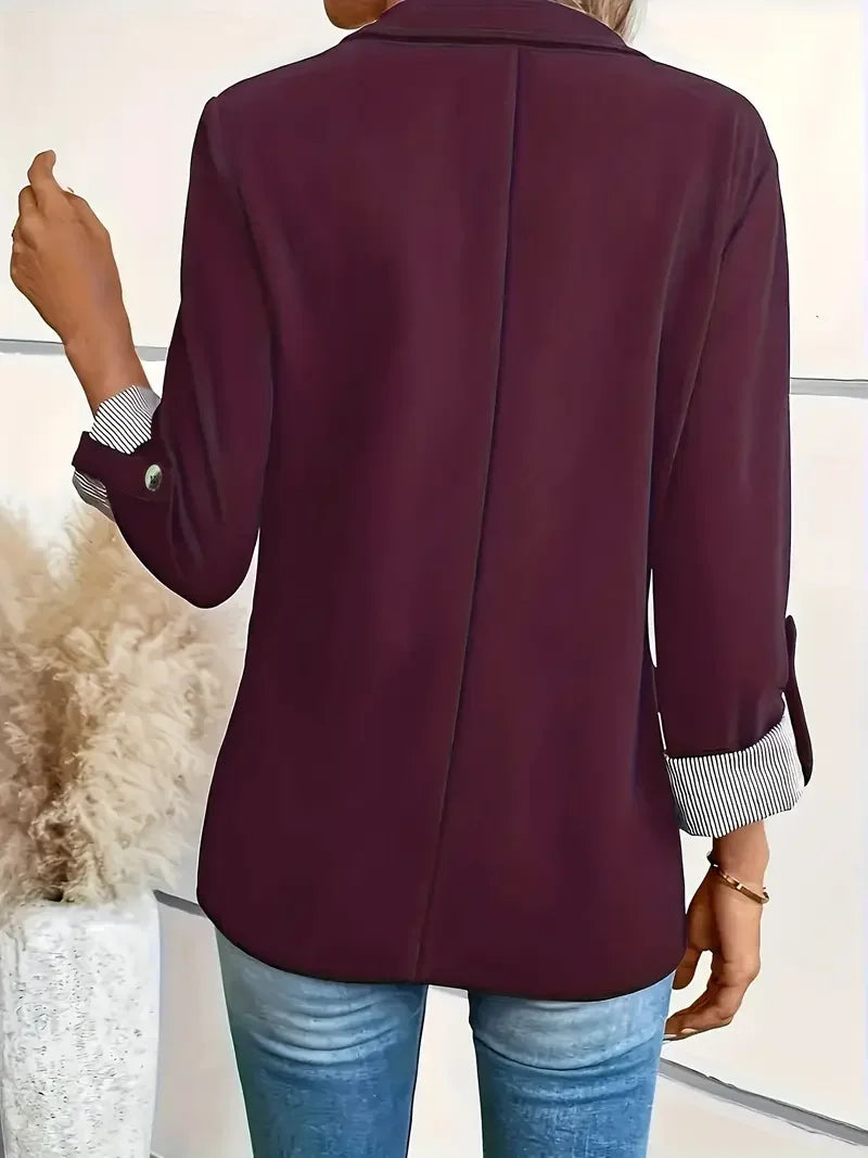 Solid Color All-matching Long Sleeve Blazer - LA FEMME WANDERER