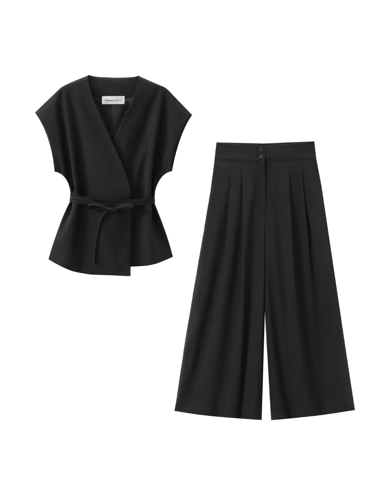 Chic Belted Sleeveless VNeck Suit
