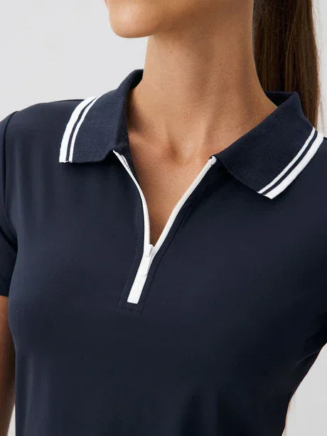 Navy Collar Short Sleeve Top - LA FEMME WANDERER