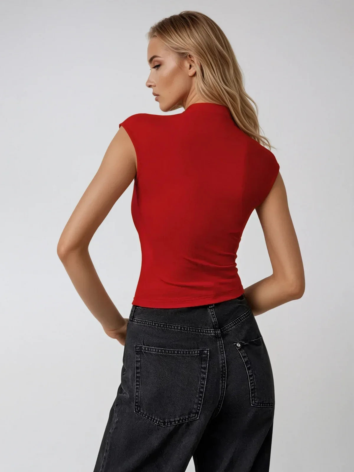 Scarlet Sleek High-Neck Top - LA FEMME WANDERER