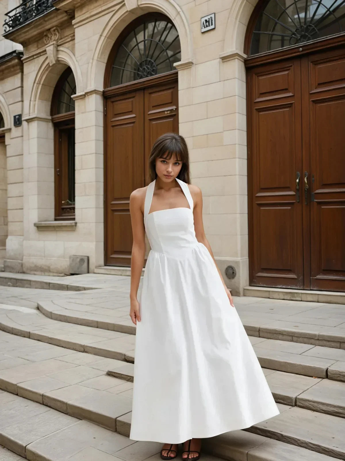 Simple and Chic Cotton & Linen Halter A Line Long Dress - LA FEMME WANDERER