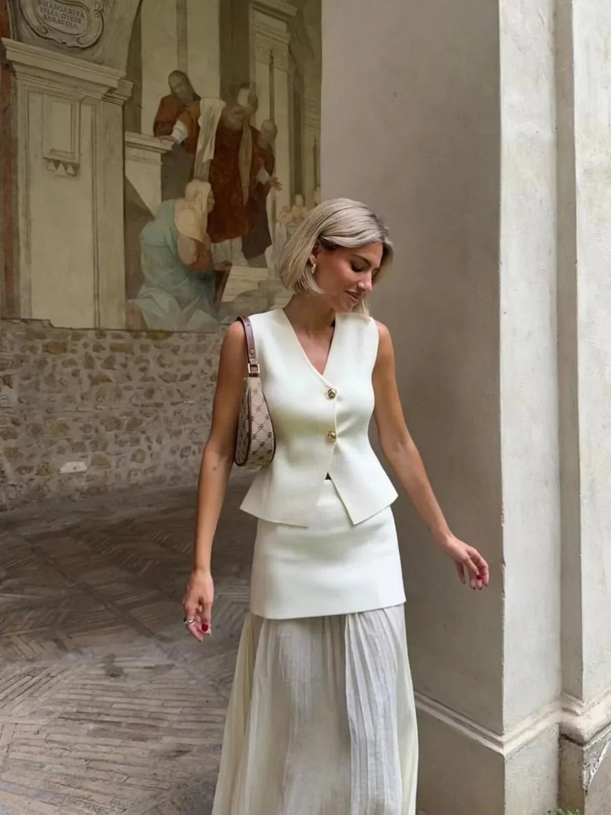 Elegant Knitted Vest & Long Skirt Matching Set - LA FEMME WANDERER
