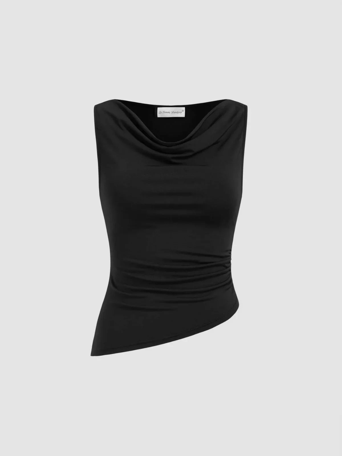 Round Neck Sleeveless Top Pleated Slim Fit T-Shirt Women - LA FEMME WANDERER
