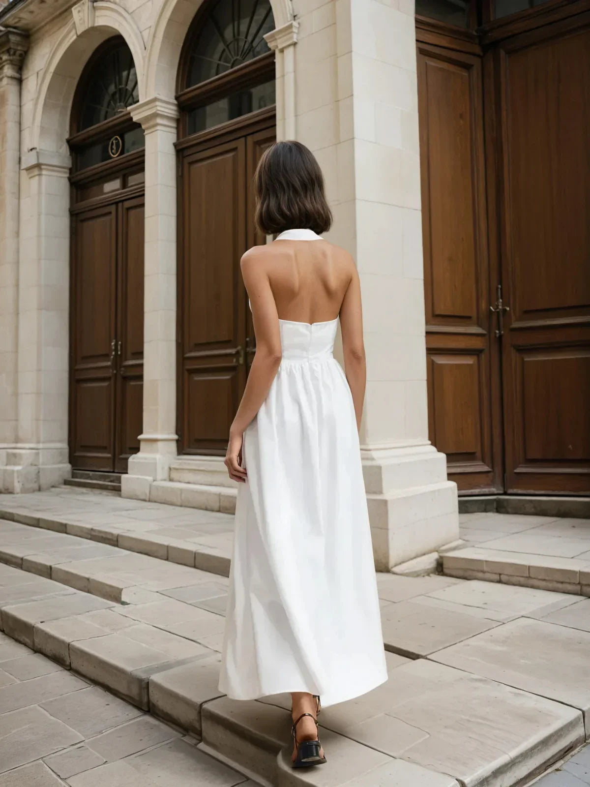 Simple and Chic Cotton & Linen Halter A Line Long Dress - LA FEMME WANDERER