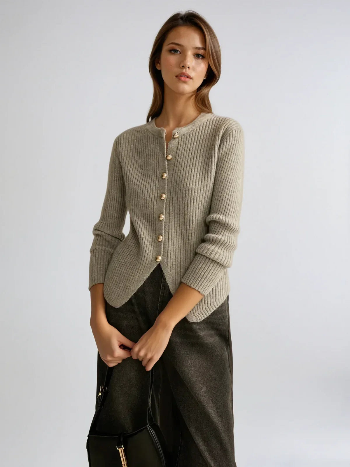 Slim Fit Irregular Crew Neck Knitted Cardigan - LA FEMME WANDERER