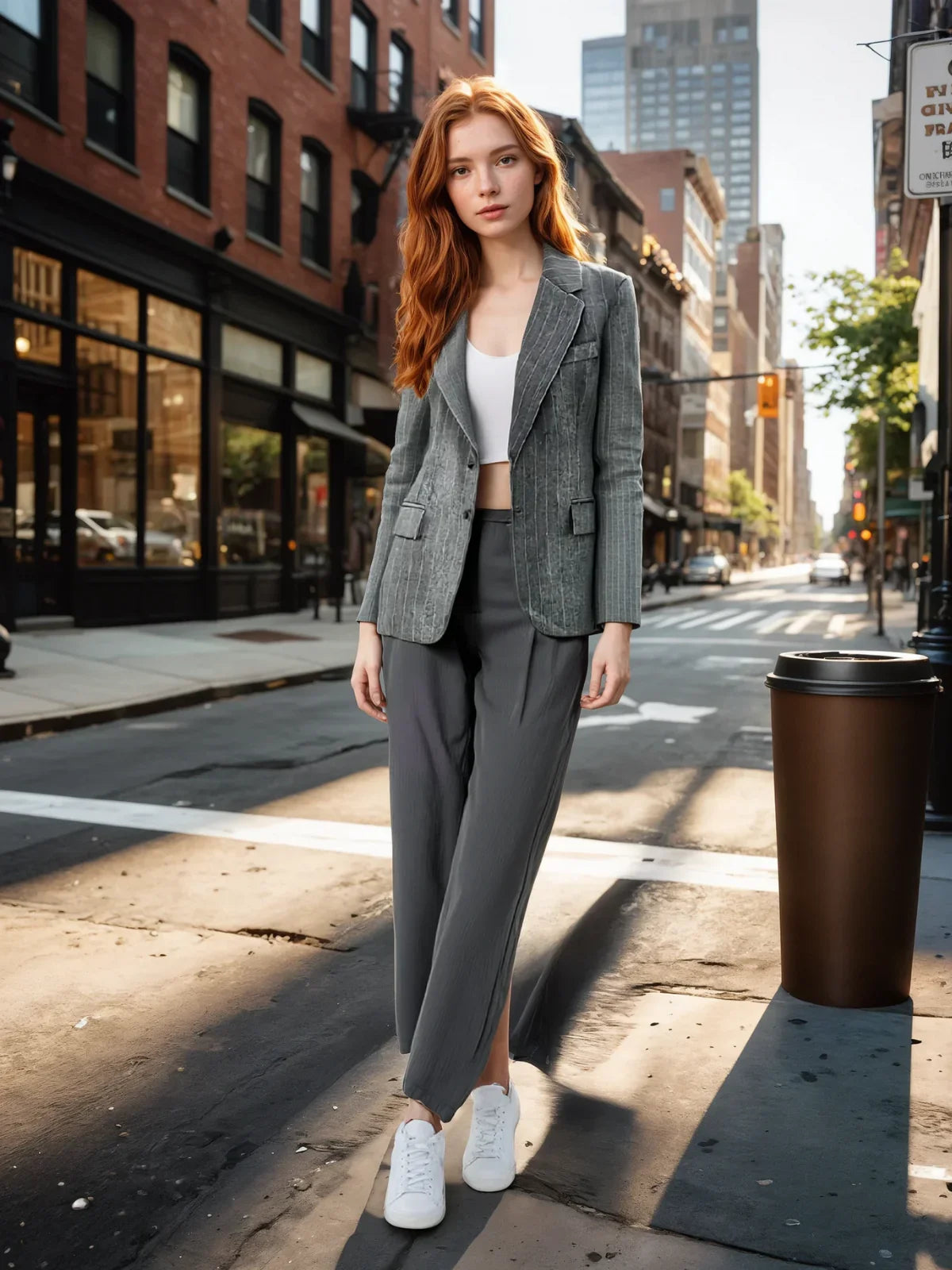 Wool Blend Oversized Pinstripe Lapel Blazer - LA FEMME WANDERER