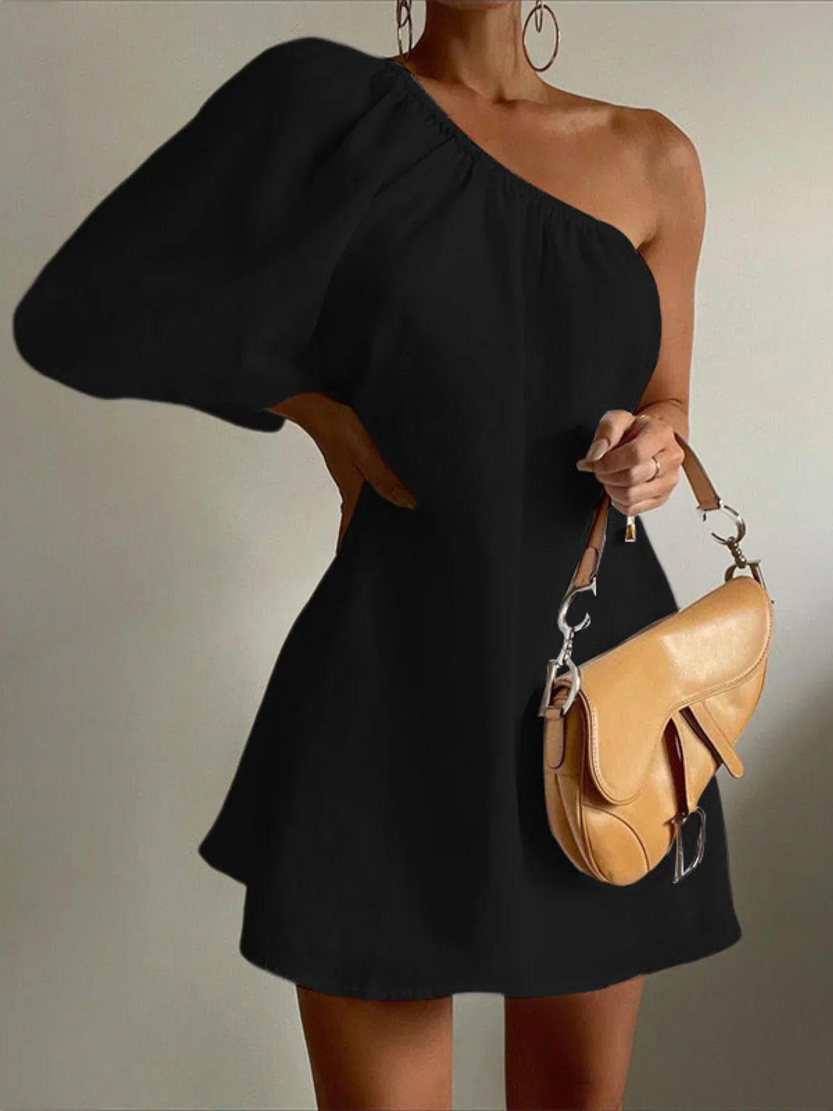 Slant Shoulder Short Dress - LA FEMME WANDERER