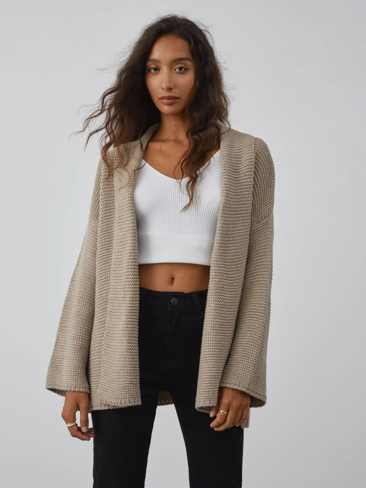 Taupe Tie Cardigan - LA FEMME WANDERER