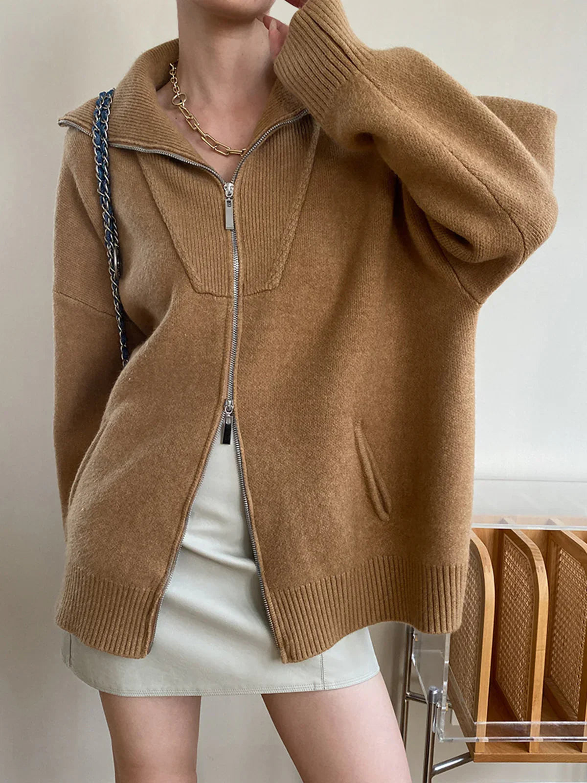 Oversized Open Collar Cardigan - LA FEMME WANDERER