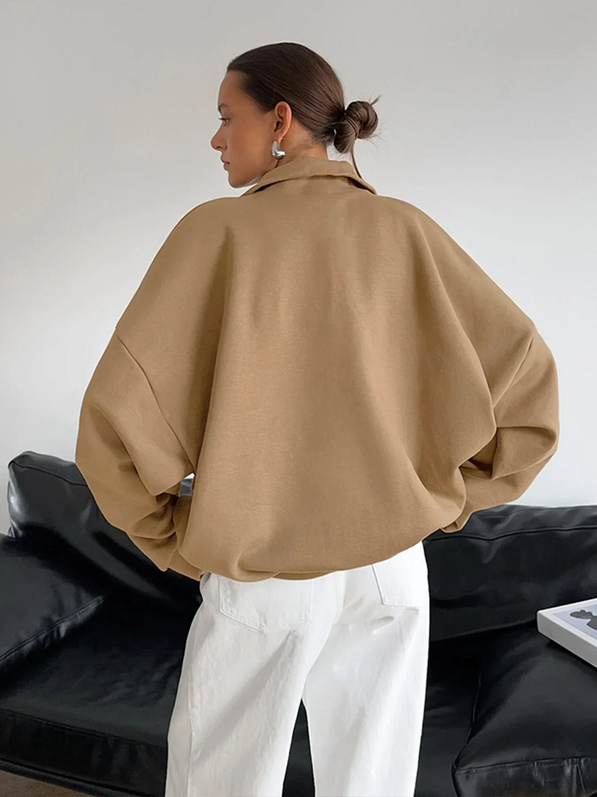 Lapel Zipper Pullover Sweatshirt - LA FEMME WANDERER