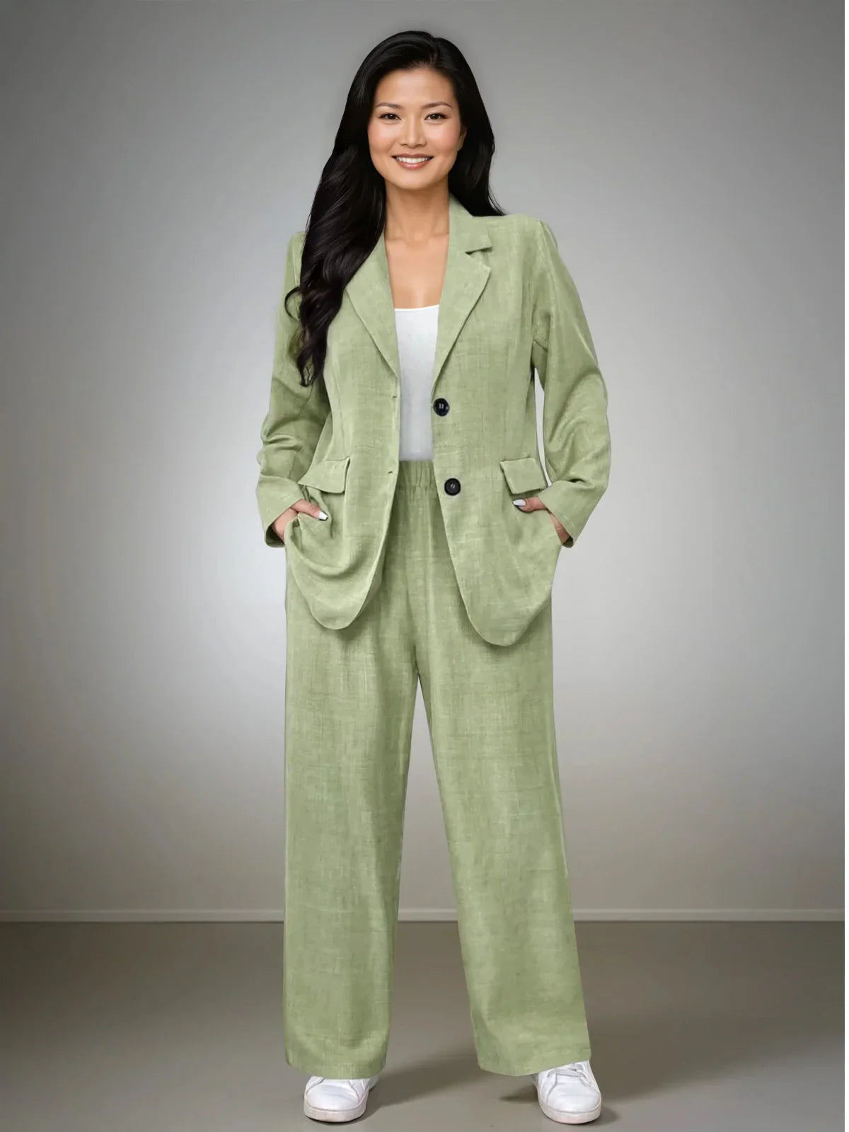 Plus Size Elegant Lapel Suit Jacket And Pants - LA FEMME WANDERER